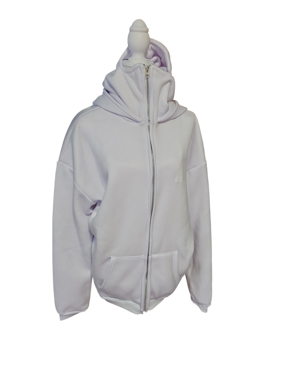 Women's White Zip-Up Hoodie Jacket With Extra Hat Cover